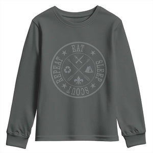 Funny Eat Sleep Scout Repeat Youth Sweatshirt Scouting Outdoor Camping Nature TS11 Dark Heather Print Your Wear
