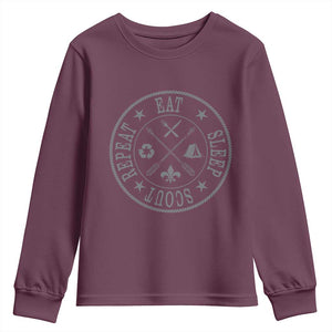 Funny Eat Sleep Scout Repeat Youth Sweatshirt Scouting Outdoor Camping Nature TS11 Maroon Print Your Wear