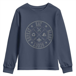 Funny Eat Sleep Scout Repeat Youth Sweatshirt Scouting Outdoor Camping Nature TS11 Navy Print Your Wear