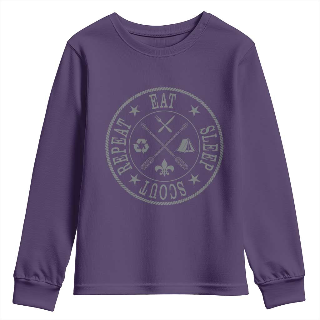 Funny Eat Sleep Scout Repeat Youth Sweatshirt Scouting Outdoor Camping Nature TS11 Purple Print Your Wear