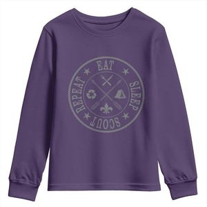 Funny Eat Sleep Scout Repeat Youth Sweatshirt Scouting Outdoor Camping Nature TS11 Purple Print Your Wear