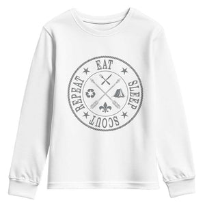 Funny Eat Sleep Scout Repeat Youth Sweatshirt Scouting Outdoor Camping Nature TS11 White Print Your Wear