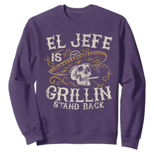 Funny El Jefe Is Grillin Stand Back Sweatshirt Mexican Dad Father's Day TS11 Purple Print Your Wear