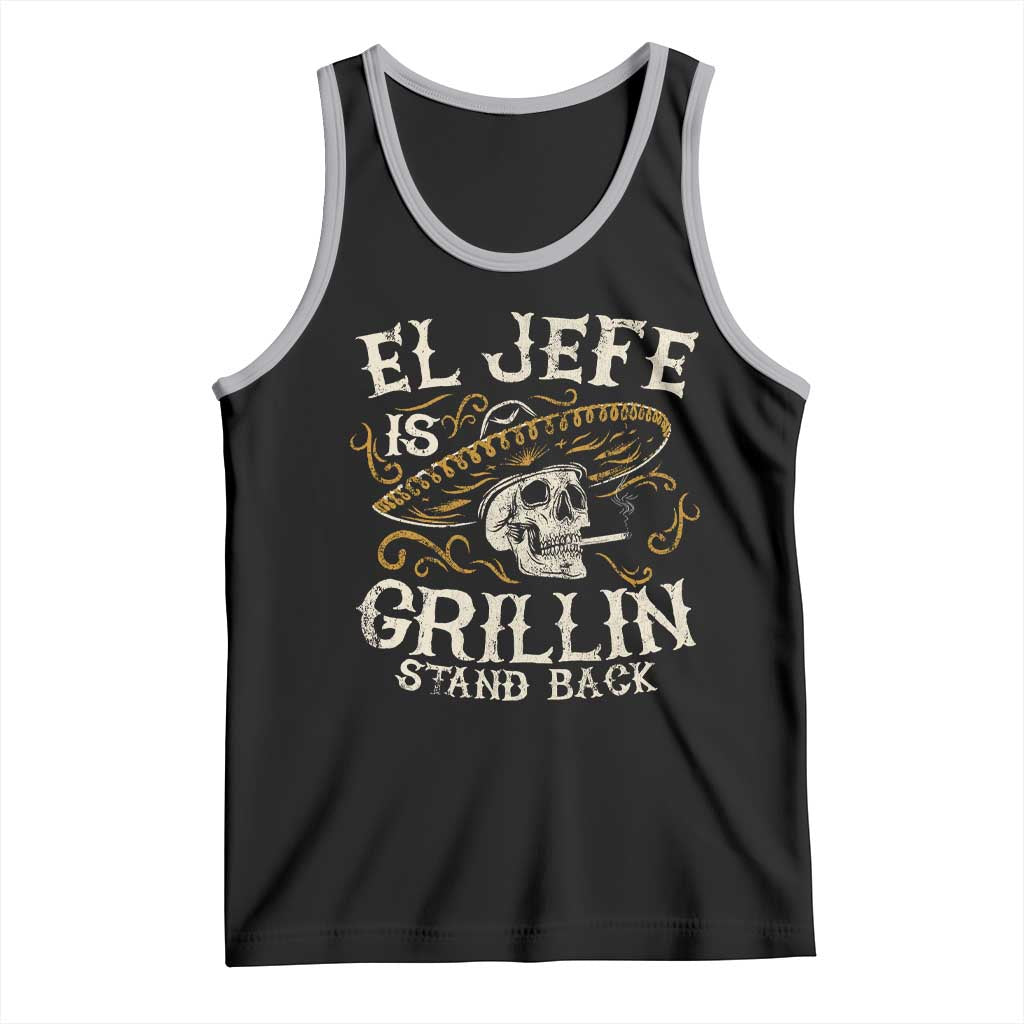 Funny El Jefe Is Grillin Stand Back Tank Top Mexican Dad Father's Day TS11 Black Athletic Heather Print Your Wear