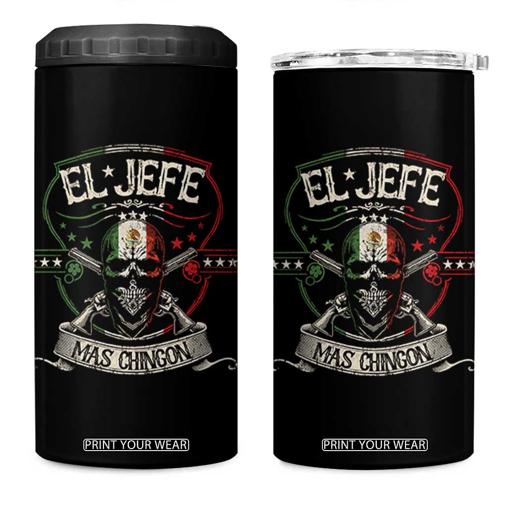 Funny El Jefe Mas Chingon 4 in 1 Can Cooler Tumbler Mexican Boss TS11 One Size: 16 oz Black Print Your Wear