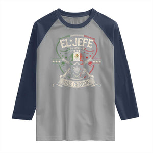 Funny El Jefe Mas Chingon Raglan Shirt Mexican Boss TS11 Sport Gray Navy Print Your Wear