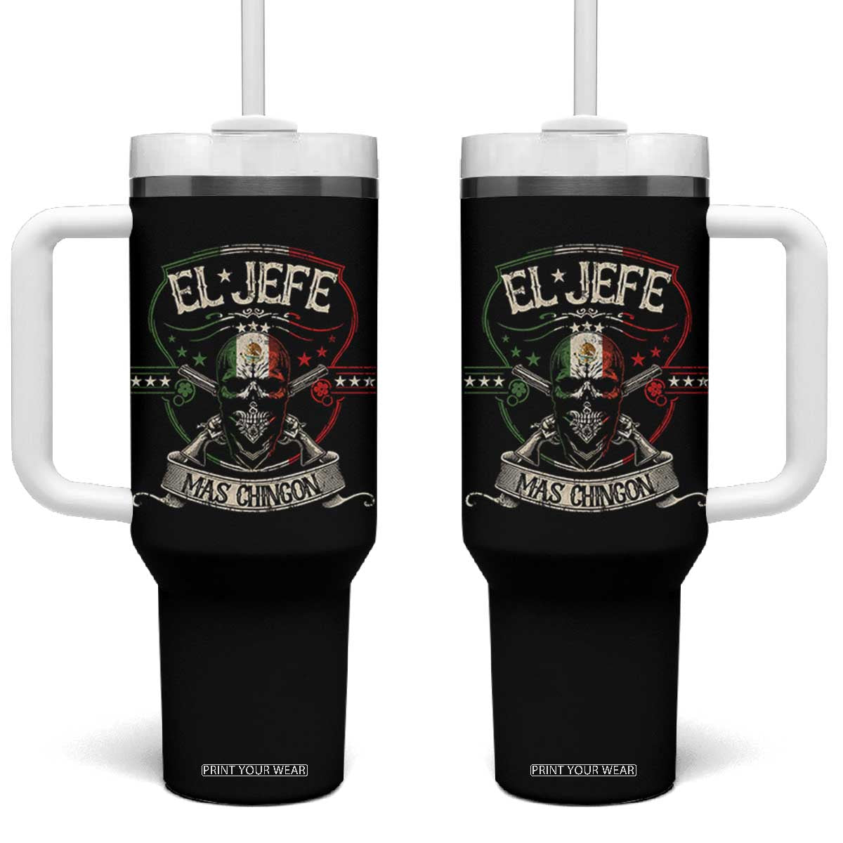 Funny El Jefe Mas Chingon Tumbler With Handle Mexican Boss TS11 One Size: 40 oz Black Print Your Wear