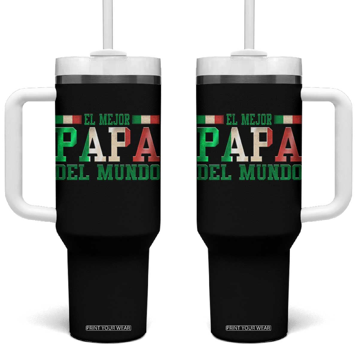 Funny El Mejor Papa Del Mundo Tumbler With Handle Mexican Father TS11 One Size: 40 oz Black Print Your Wear