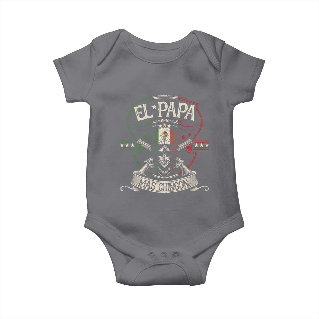 Funny El Papa Mas Chingon Baby Onesie Best Mexican Dad Father's Day Skull TS11 Charcoal Print Your Wear