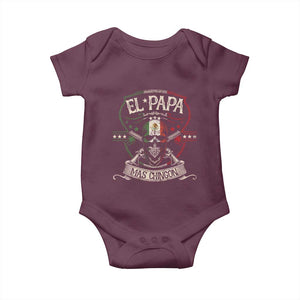Funny El Papa Mas Chingon Baby Onesie Best Mexican Dad Father's Day Skull TS11 Maroon Print Your Wear