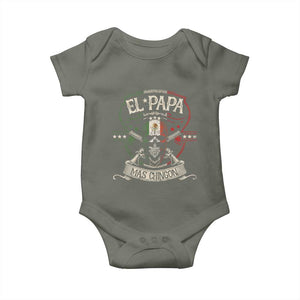 Funny El Papa Mas Chingon Baby Onesie Best Mexican Dad Father's Day Skull TS11 Military Green Print Your Wear