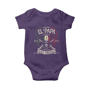 Funny El Papa Mas Chingon Baby Onesie Best Mexican Dad Father's Day Skull TS11 Purple Print Your Wear