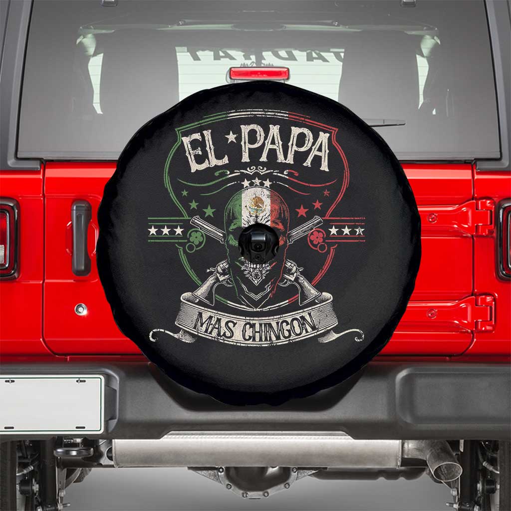 Funny El Papa Mas Chingon Spare Tire Cover Best Mexican Dad Father's Day Skull TS11 Black Print Your Wear