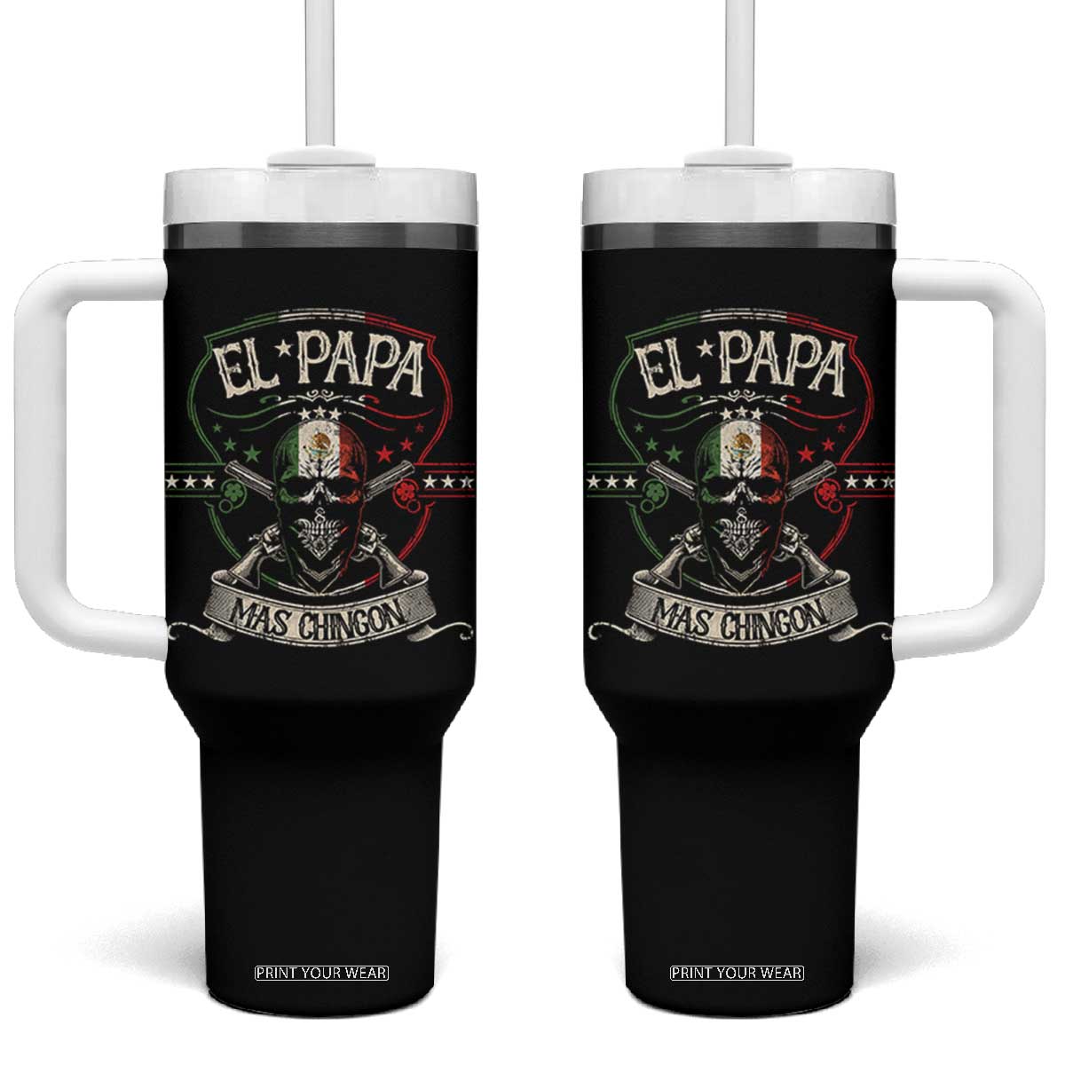 Funny El Papa Mas Chingon Tumbler With Handle Best Mexican Dad Fathers Day Skull TS11 One Size: 40 oz Black Print Your Wear