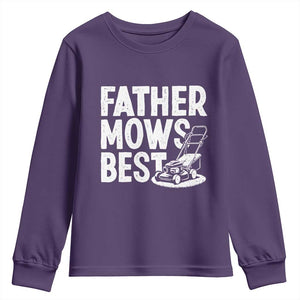 Funny Father Mows Best Youth Sweatshirt Fathers Day Dad Jokes Lawn Mowing TS11 Purple Print Your Wear