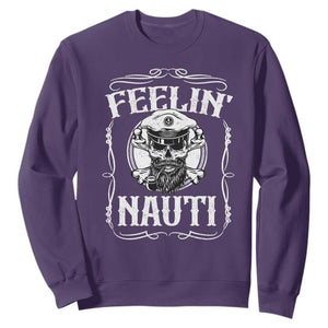 Funny Feelin Nauti Sweatshirt Boat Captain Pontoon Sailing Sailor Skull TS11 Purple Print Your Wear