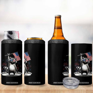 Funny Feral And Free 4 in 1 Can Cooler Tumbler 4th of July Patriotic Raccoon With American Flag Fireworks TS11 Print Your Wear