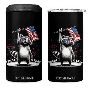 Funny Feral And Free 4 in 1 Can Cooler Tumbler 4th of July Patriotic Raccoon With American Flag Fireworks TS11 One Size: 16 oz Black Print Your Wear
