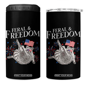 Funny Feral And Free 4 in 1 Can Cooler Tumbler 4th of July Patriotic Raccoon With American Flag TS11 One Size: 16 oz Black Print Your Wear