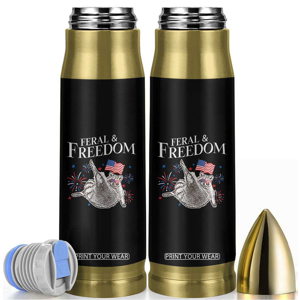 Funny Feral And Free Bullet Tumbler 4th of July Patriotic Raccoon With American Flag TS11 Black Print Your Wear