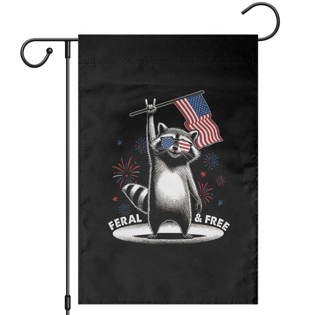 Funny Feral And Free Garden Flag 4th of July Patriotic Raccoon With American Flag Fireworks TS11 Black Print Your Wear
