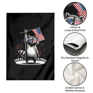 Funny Feral And Free Garden Flag 4th of July Patriotic Raccoon With American Flag Fireworks TS11 Print Your Wear
