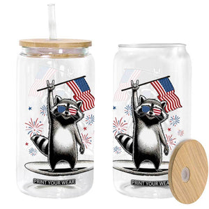 Funny Feral And Free Glass Can 4th of July Patriotic Raccoon With American Flag Fireworks TS11 Black Print Your Wear
