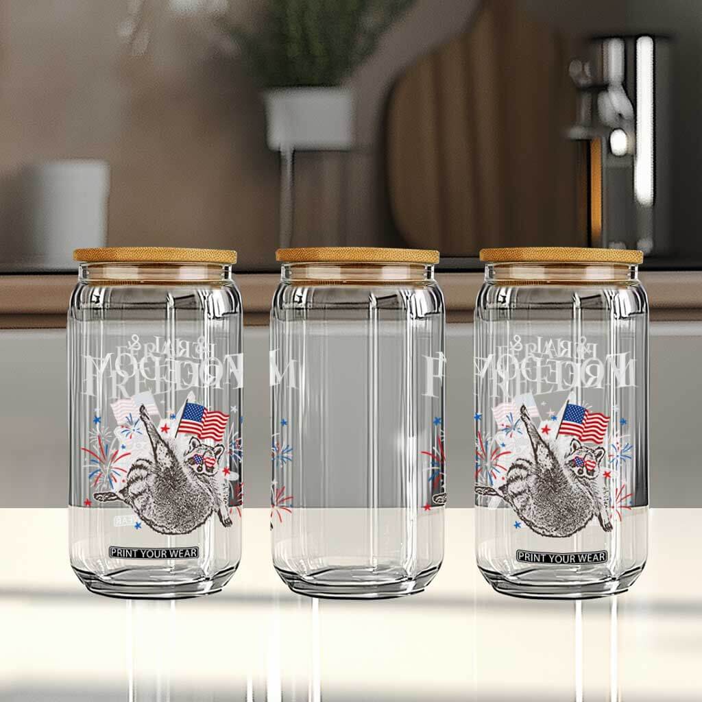 Funny Feral And Free Glass Can 4th of July Patriotic Raccoon With American Flag TS11 Print Your Wear