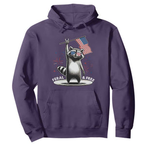 Funny Feral And Free Hoodie 4th of July Patriotic Raccoon With American Flag Fireworks TS11 Purple Print Your Wear
