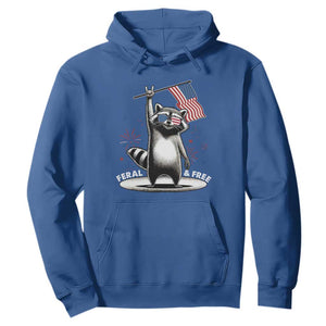 Funny Feral And Free Hoodie 4th of July Patriotic Raccoon With American Flag Fireworks TS11 Royal Blue Print Your Wear