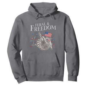Funny Feral And Free Hoodie 4th of July Patriotic Raccoon With American Flag TS11 Charcoal Print Your Wear