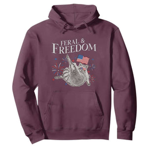 Funny Feral And Free Hoodie 4th of July Patriotic Raccoon With American Flag TS11 Maroon Print Your Wear