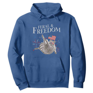 Funny Feral And Free Hoodie 4th of July Patriotic Raccoon With American Flag TS11 Royal Blue Print Your Wear