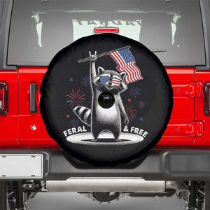 Funny Feral And Free Spare Tire Cover 4th of July Patriotic Raccoon With American Flag Fireworks TS11 Black Print Your Wear