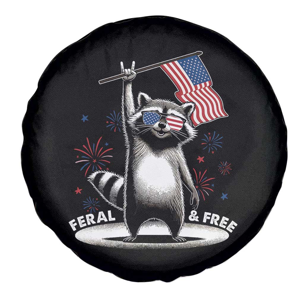 Funny Feral And Free Spare Tire Cover 4th of July Patriotic Raccoon With American Flag Fireworks TS11 Print Your Wear