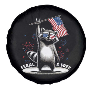 Funny Feral And Free Spare Tire Cover 4th of July Patriotic Raccoon With American Flag Fireworks TS11 Print Your Wear
