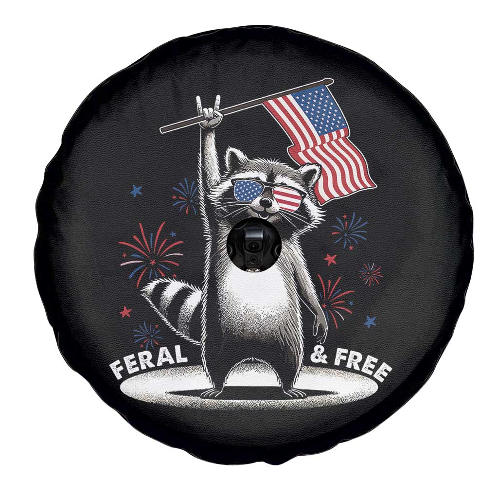 Funny Feral And Free Spare Tire Cover 4th of July Patriotic Raccoon With American Flag Fireworks TS11 Print Your Wear