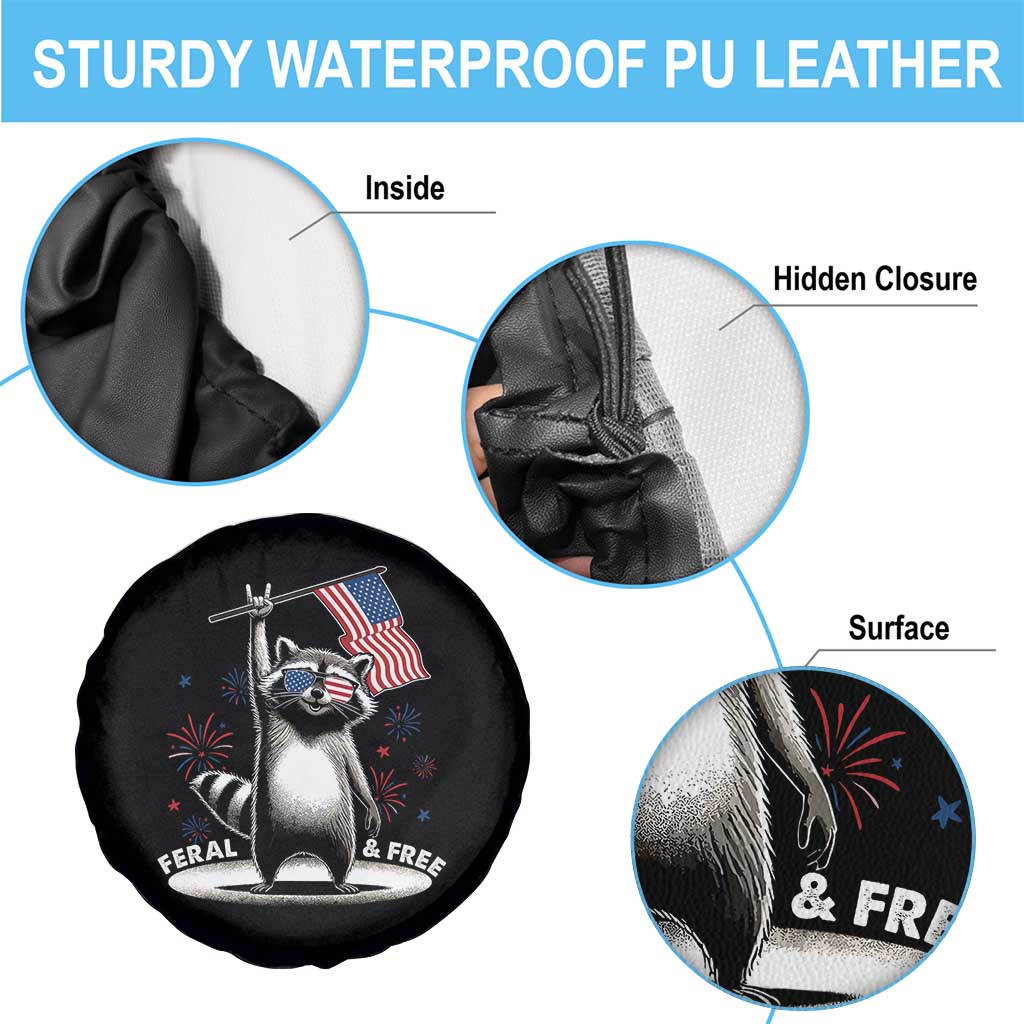 Funny Feral And Free Spare Tire Cover 4th of July Patriotic Raccoon With American Flag Fireworks TS11 Print Your Wear