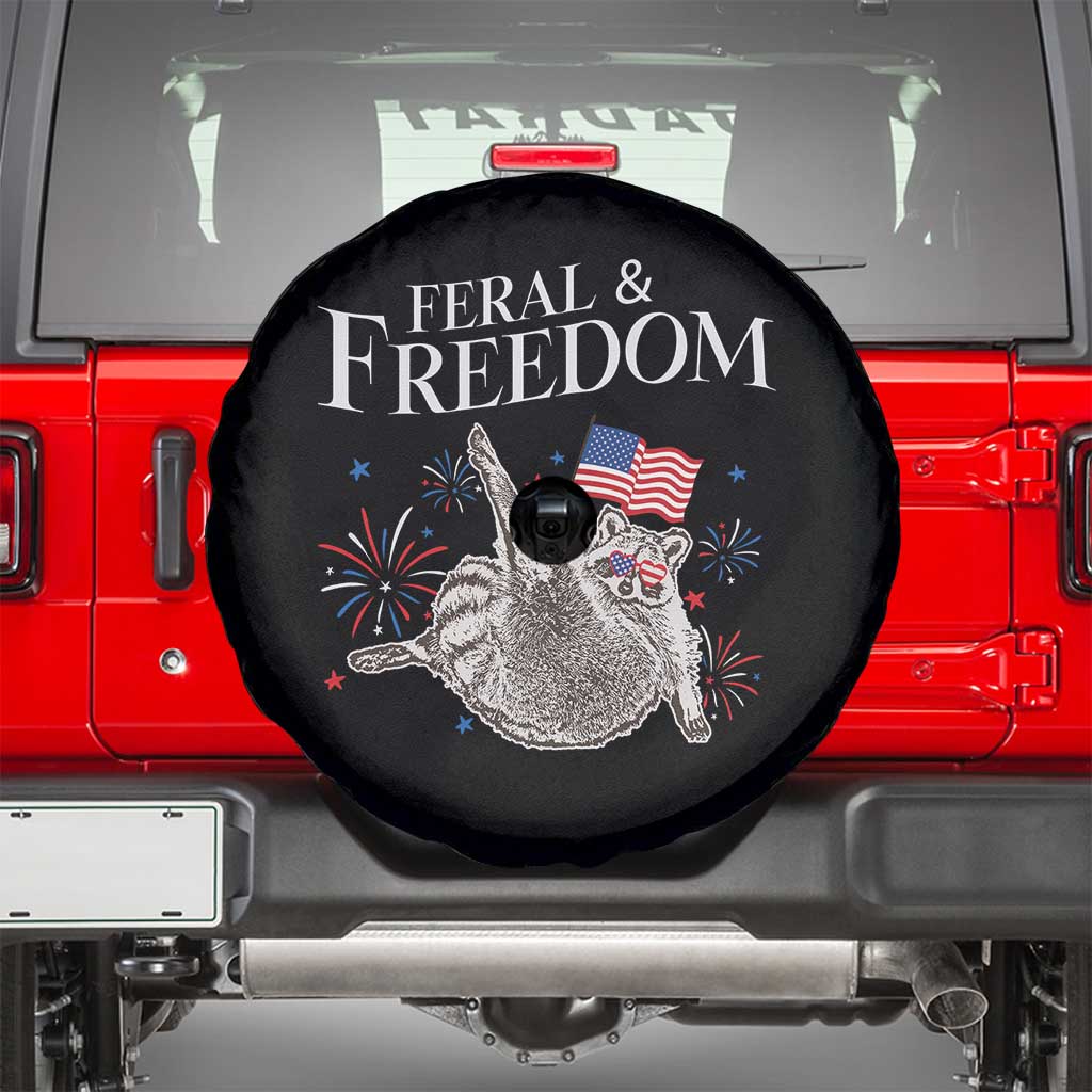 Funny Feral And Free Spare Tire Cover 4th of July Patriotic Raccoon With American Flag TS11 Black Print Your Wear