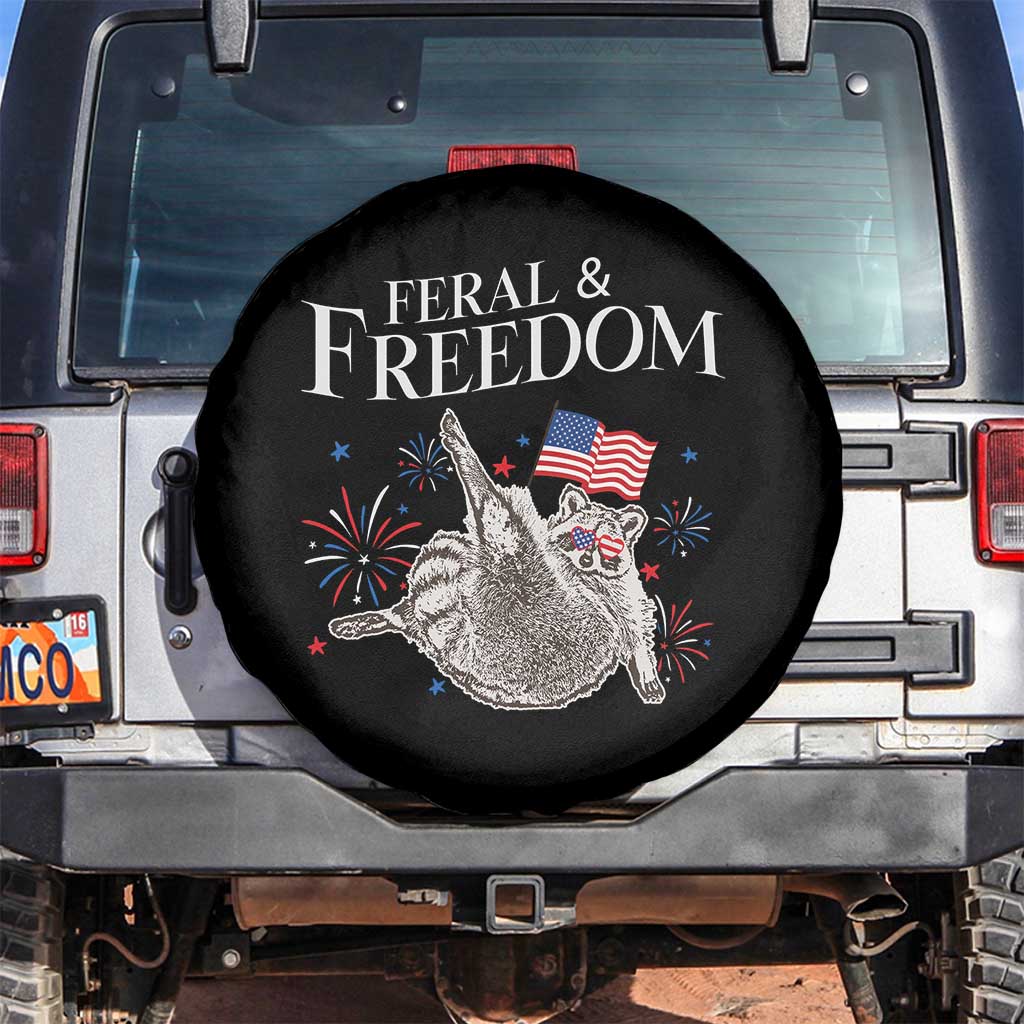 Funny Feral And Free Spare Tire Cover 4th of July Patriotic Raccoon With American Flag TS11 No hole Black Print Your Wear