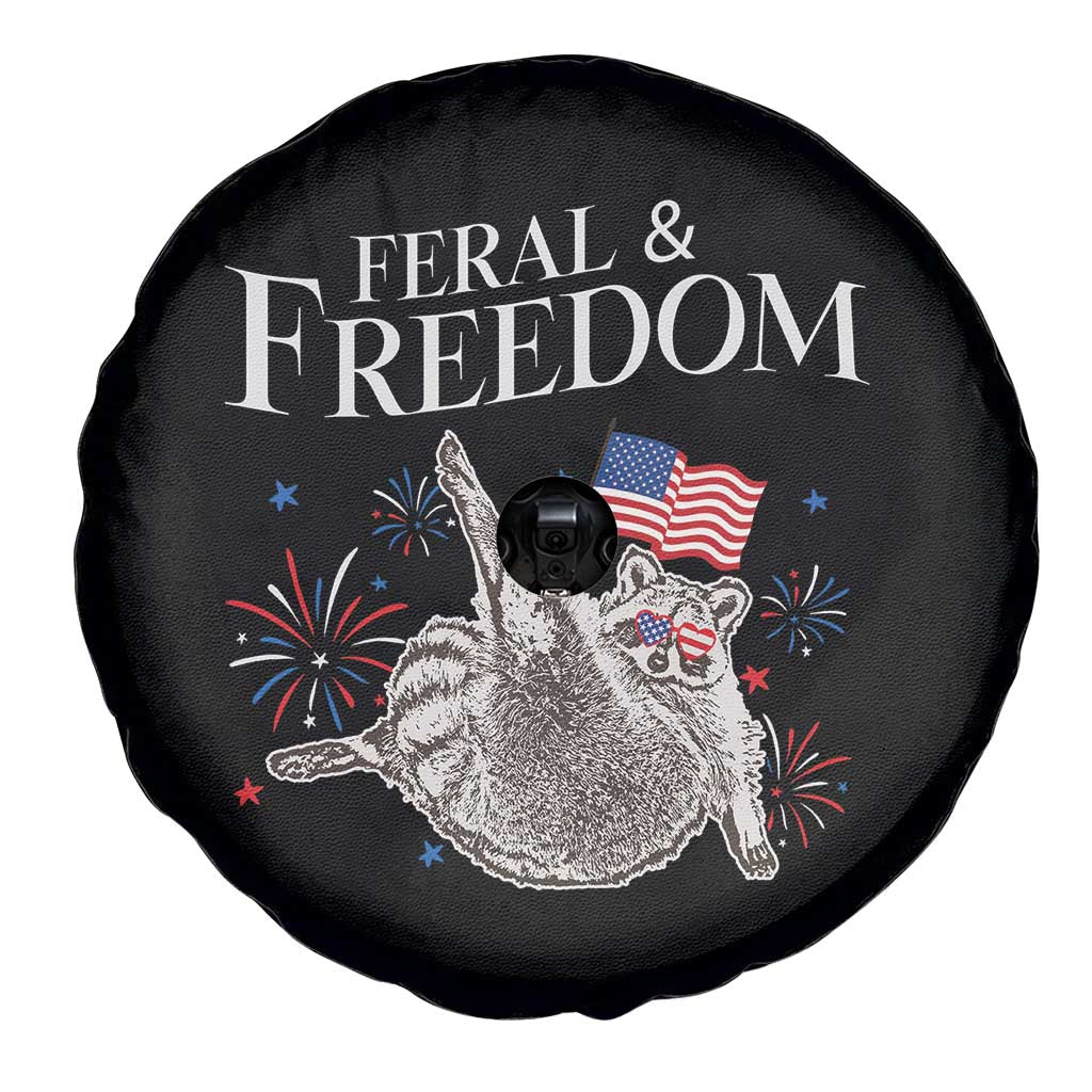 Funny Feral And Free Spare Tire Cover 4th of July Patriotic Raccoon With American Flag TS11 Print Your Wear
