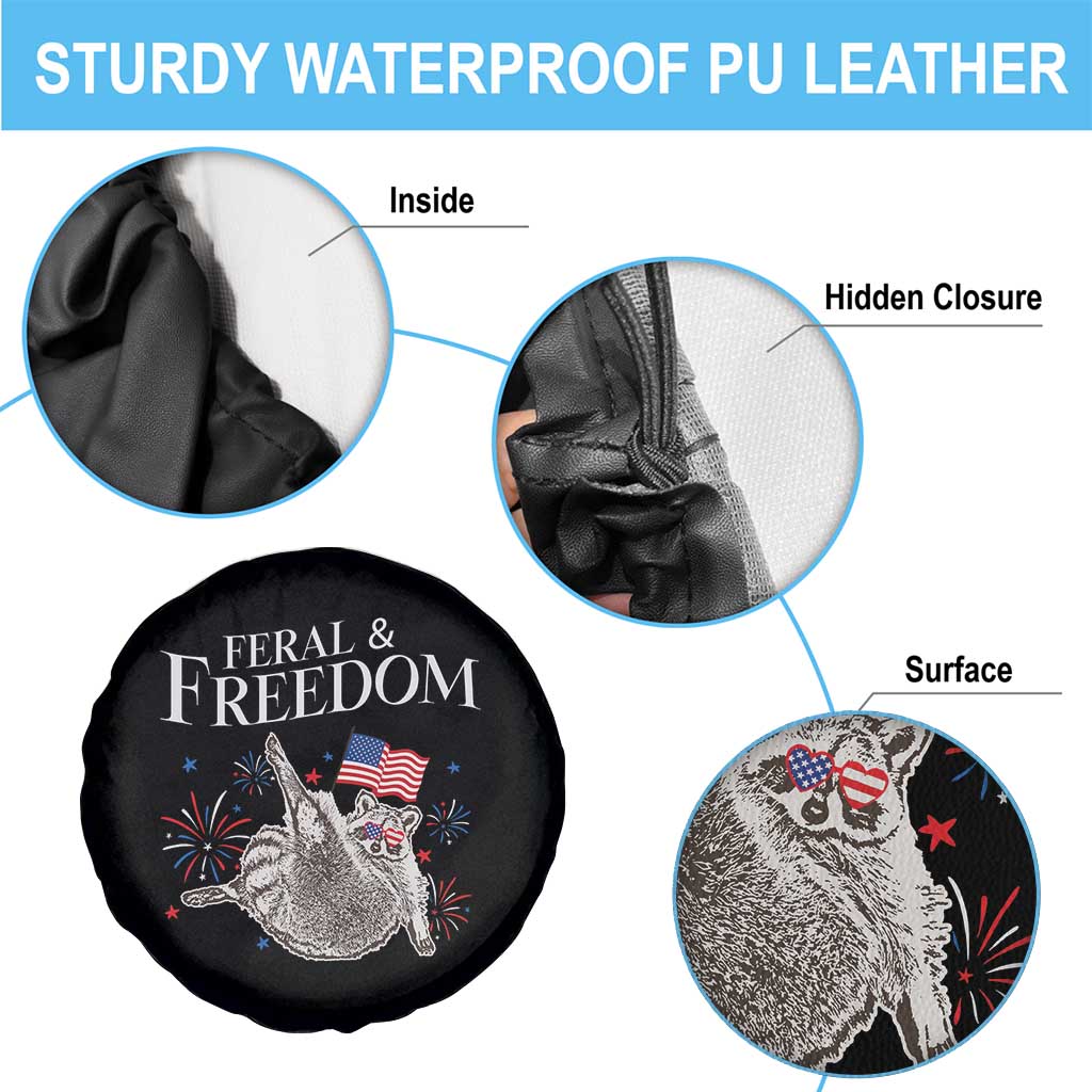 Funny Feral And Free Spare Tire Cover 4th of July Patriotic Raccoon With American Flag TS11 Print Your Wear