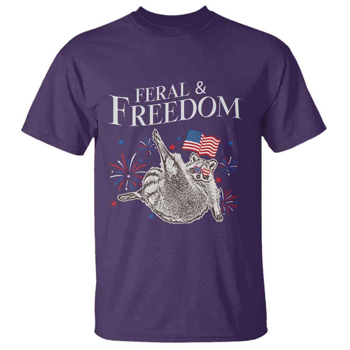 Funny Feral And Free T Shirt 4th of July Patriotic Raccoon With American Flag TS11 Purple Print Your Wear