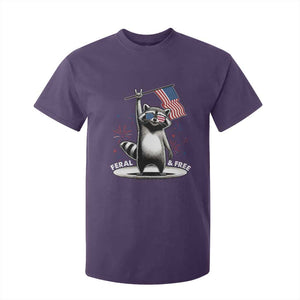 Funny Feral And Free T Shirt For Kid 4th of July Patriotic Raccoon With American Flag Fireworks TS11 Purple Print Your Wear