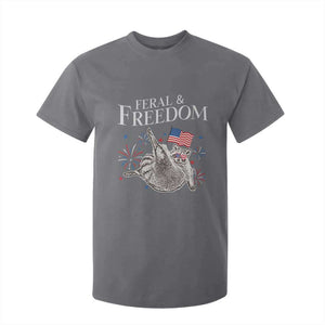 Funny Feral And Free T Shirt For Kid 4th of July Patriotic Raccoon With American Flag TS11 Charcoal Print Your Wear