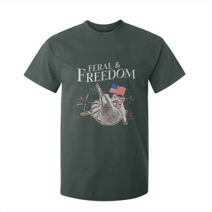 Funny Feral And Free T Shirt For Kid 4th of July Patriotic Raccoon With American Flag TS11 Dark Forest Green Print Your Wear