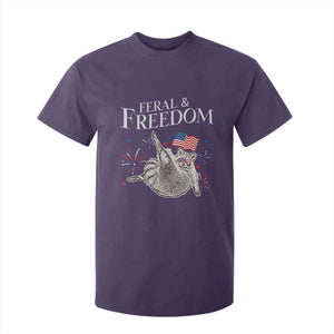 Funny Feral And Free T Shirt For Kid 4th of July Patriotic Raccoon With American Flag TS11 Purple Print Your Wear