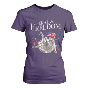 Funny Feral And Free T Shirt For Women 4th of July Patriotic Raccoon With American Flag TS11 Purple Print Your Wear