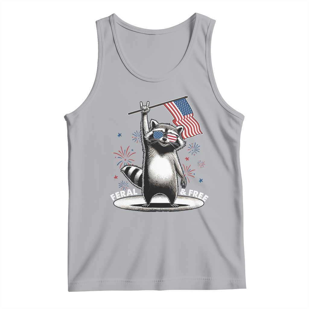 Funny Feral And Free Tank Top 4th of July Patriotic Raccoon With American Flag Fireworks TS11 Athletic Heather Print Your Wear