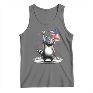 Funny Feral And Free Tank Top 4th of July Patriotic Raccoon With American Flag Fireworks TS11 Black Heather Print Your Wear